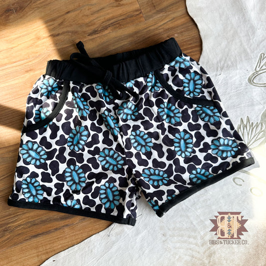 Turquoise and Cowprint Shorts